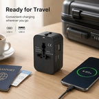 Adaptador De Viaje Premium Todo En Uno Múltiples Países Puertos Adicionales USB y tipo C