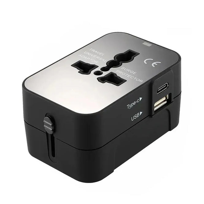 Adaptador De Viaje Premium Todo En Uno Múltiples Países Puertos Adicionales USB y tipo C