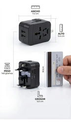 Adaptador De Viaje Premium Todo En Uno Múltiples Países Puertos Adicionales USB y tipo C
